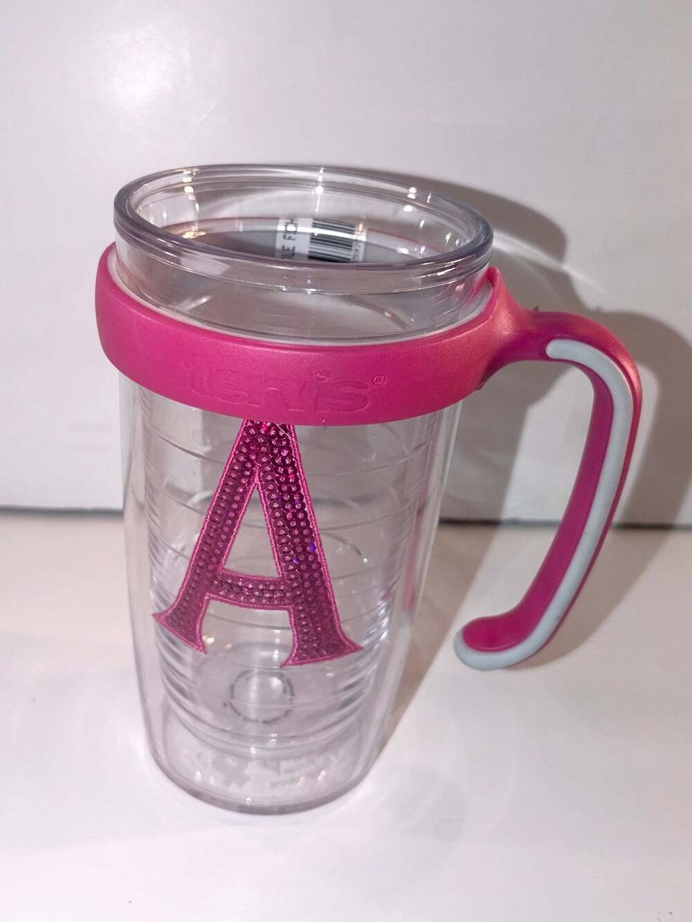 Tervis 16oz Clear Insulated Tumbler with Pink Monogram Initial A and Pink Handle